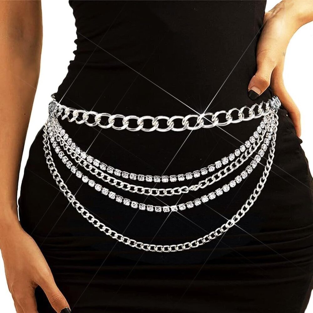 Multilayer Waist Chain Belt Silver Crystal Belly Jewelry Body Accessories for Wo - Picture 2 of 7